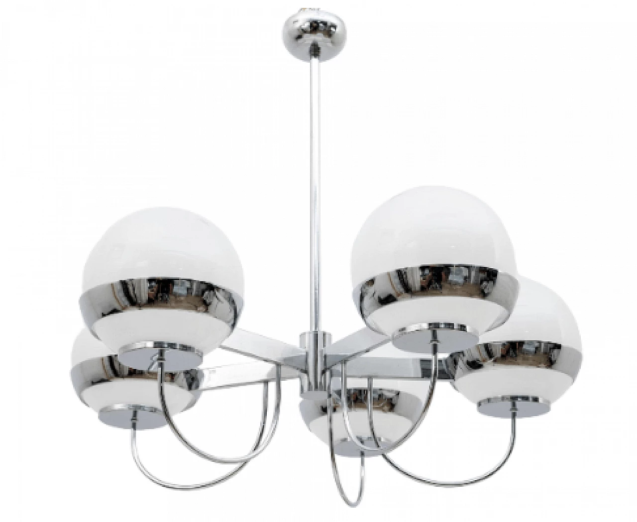 Blown glass and chromed metal chandelier by Lamperti, 1970s 9