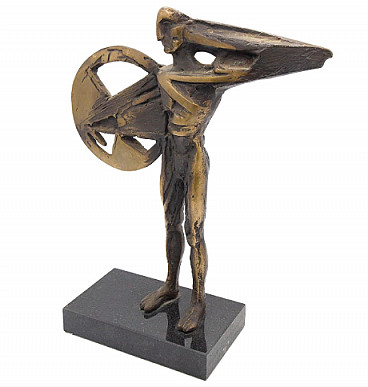 Futurist man with shield bronze sculpture, 1930s