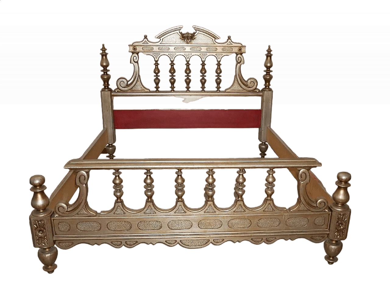 Double bed in mecca gilded wood, 1970s 13