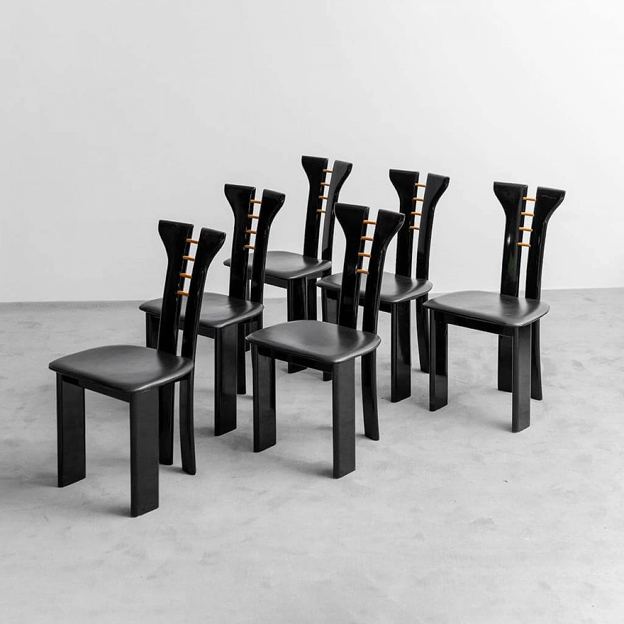 6 Chairs in wood and leather by Pierre Cardin for Roche Bobois, 1980s 1