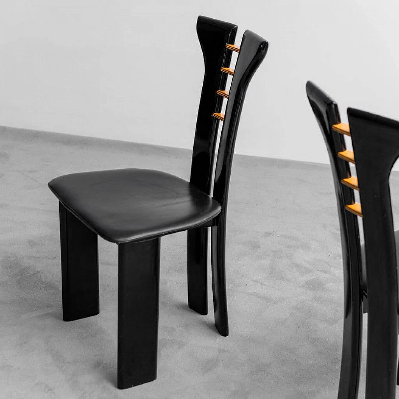 6 Chairs in wood and leather by Pierre Cardin for Roche Bobois, 1980s 4