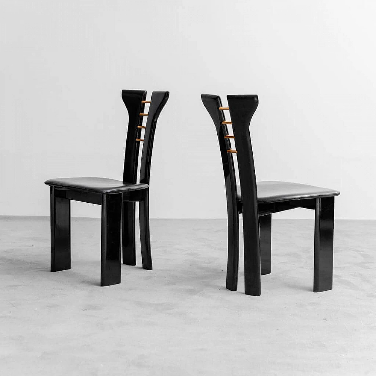 6 Chairs in wood and leather by Pierre Cardin for Roche Bobois, 1980s 6