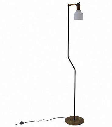 Metal and glass floor lamp attributed to Oluce, 1950s