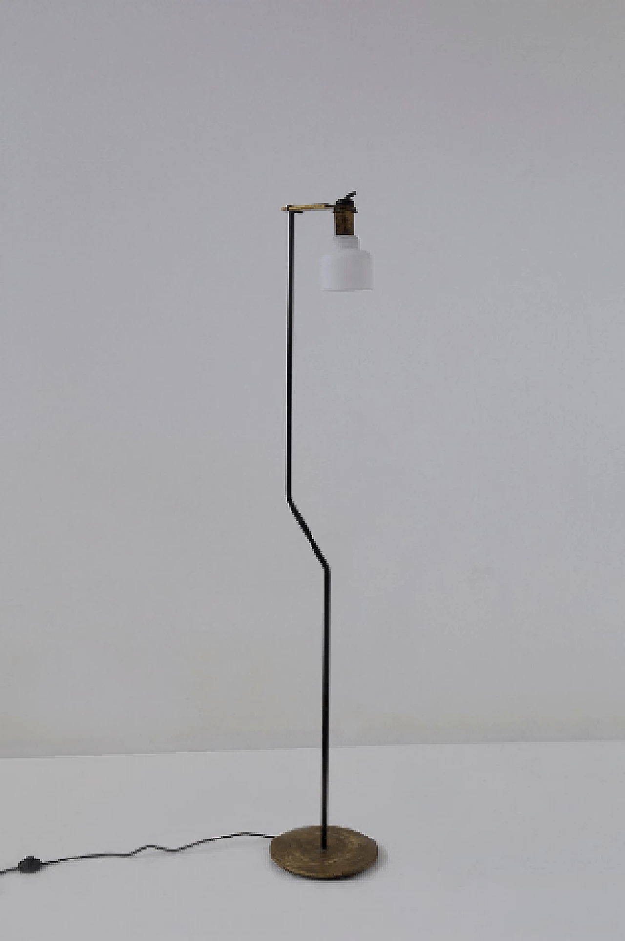Metal and glass floor lamp attributed to Oluce, 1950s 12