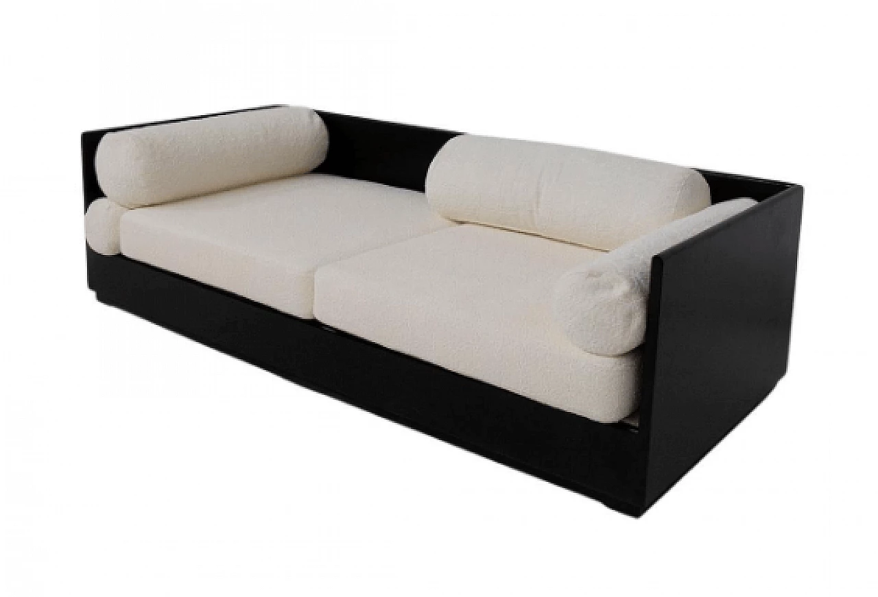 Divano letto in legno e tessuto bouclé bianco di Gavina, anni '70 1