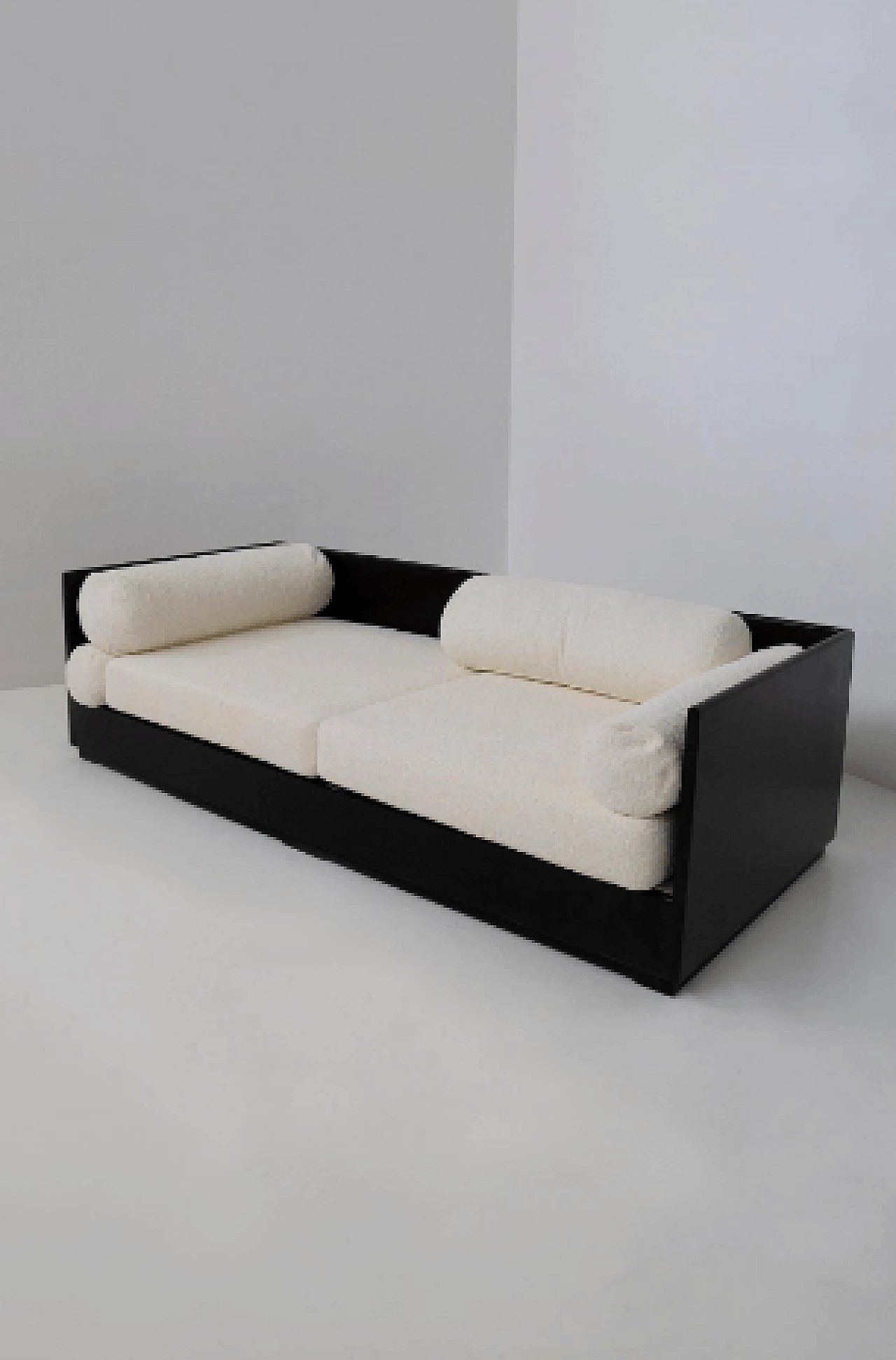 Wood and white bouclé fabric sofa bed by Gavina, 1970s 4