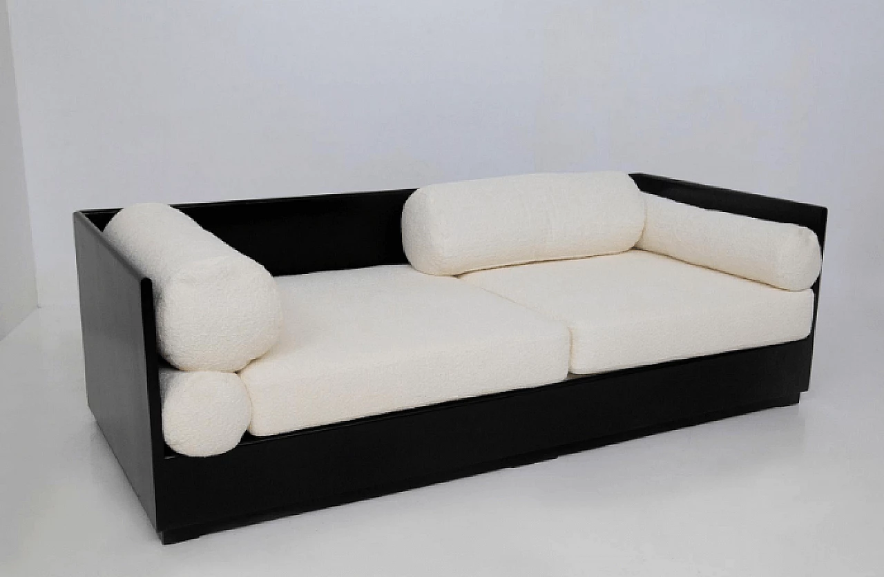 Wood and white bouclé fabric sofa bed by Gavina, 1970s 10
