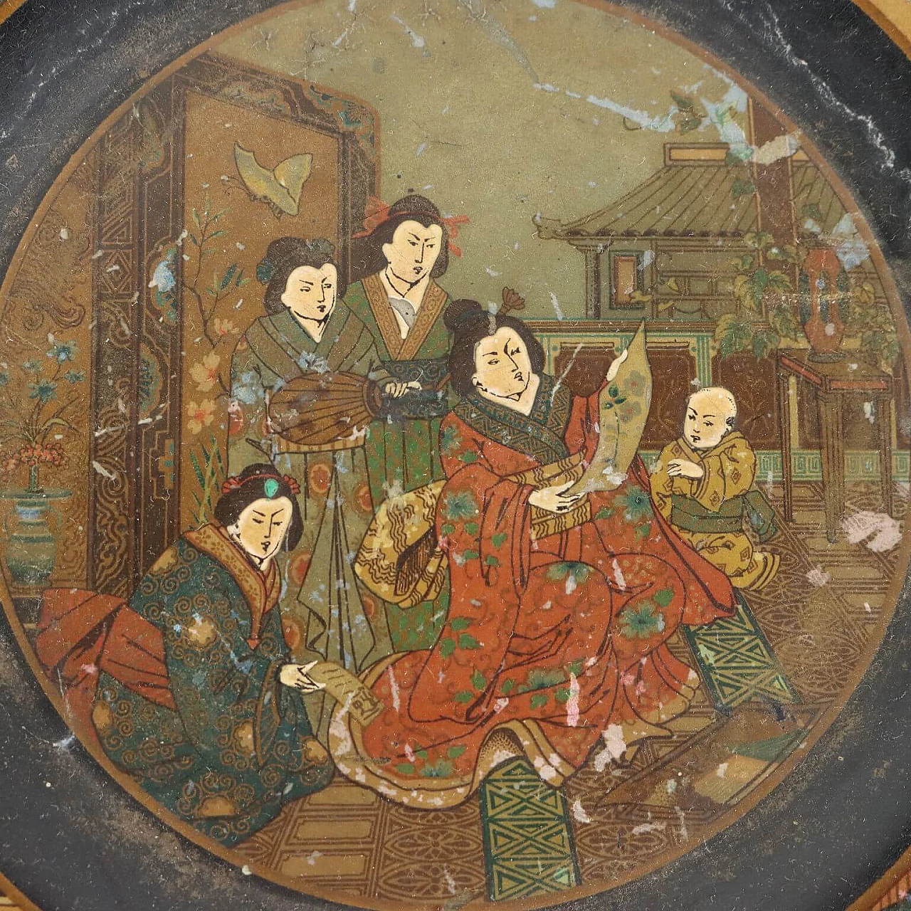 Vassoio in papier maché con decoro di gusto orientale, fine '800 3