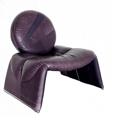 P35 purple leather armchair by Vittorio Introini for Saporiti, 1980s