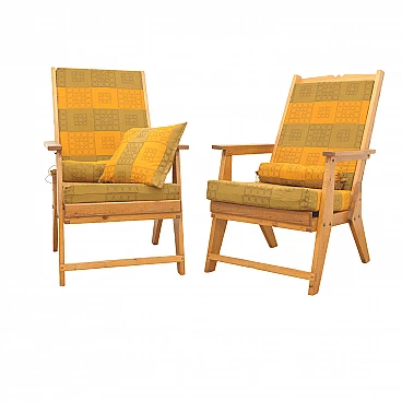 Pair of Scandinavian style pine and fabric armchairs, 1970s