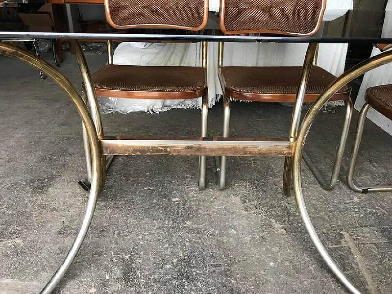 6 Sedie in stile Cesca di Marcel Breuer e tavolo in vetro fumè, anni '80 12