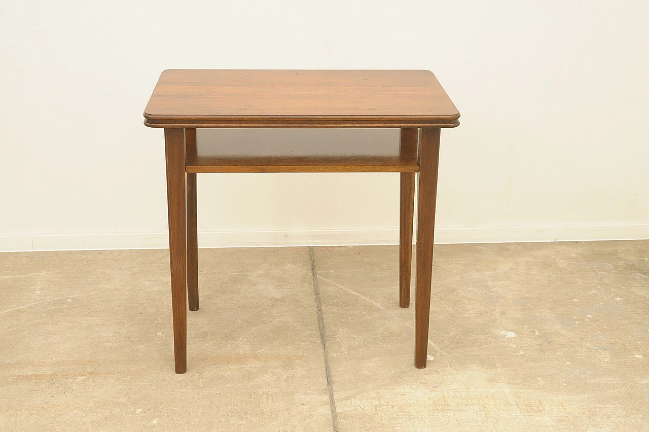 Czechoslovakian walnut coffee table with double shelf, 1950s 2