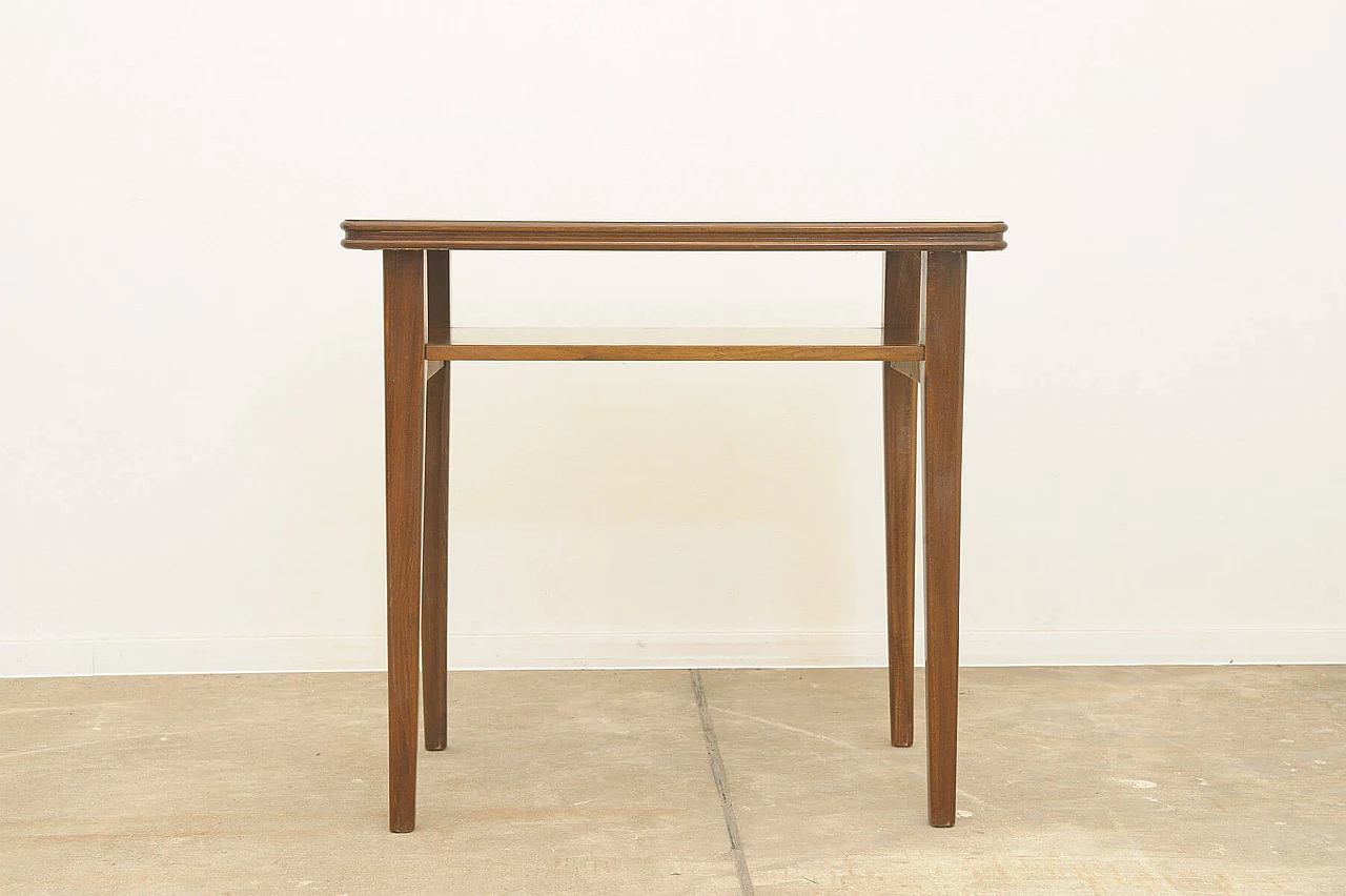 Czechoslovakian walnut coffee table with double shelf, 1950s 3