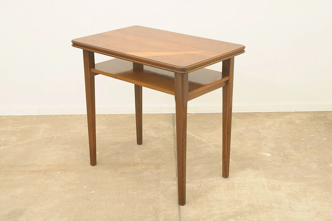 Czechoslovakian walnut coffee table with double shelf, 1950s 4