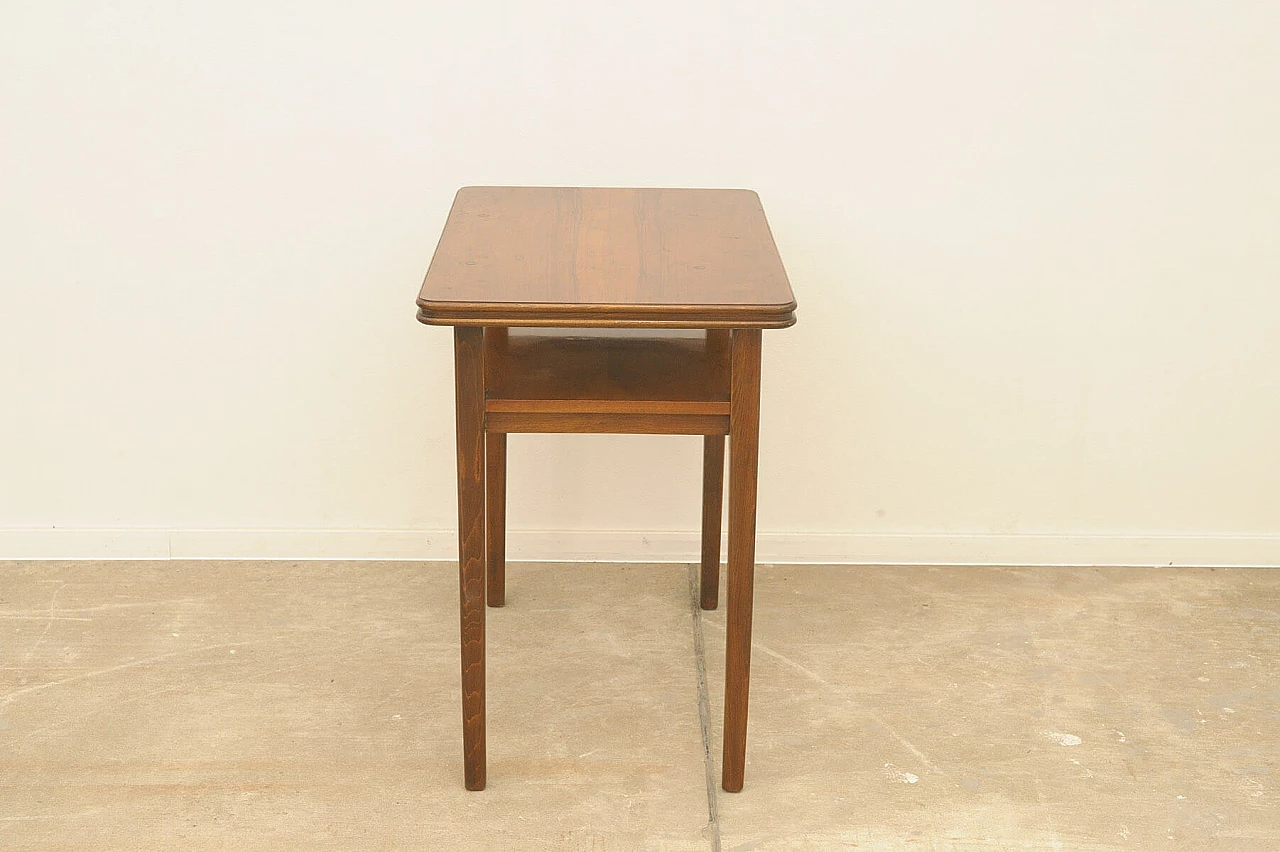 Czechoslovakian walnut coffee table with double shelf, 1950s 5