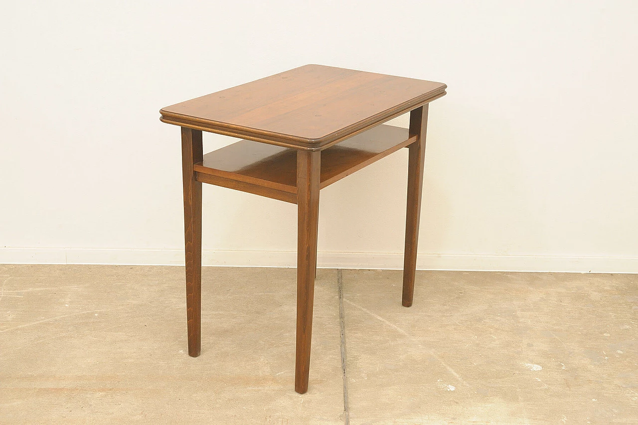 Czechoslovakian walnut coffee table with double shelf, 1950s 6