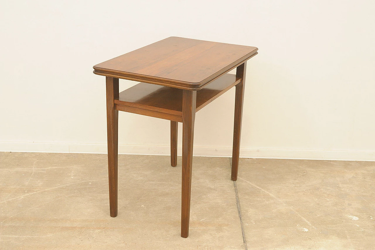 Czechoslovakian walnut coffee table with double shelf, 1950s 8