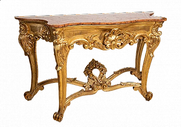 Consolle Luigi Filippo napoletana in legno dorato e marmo rosso, '800
