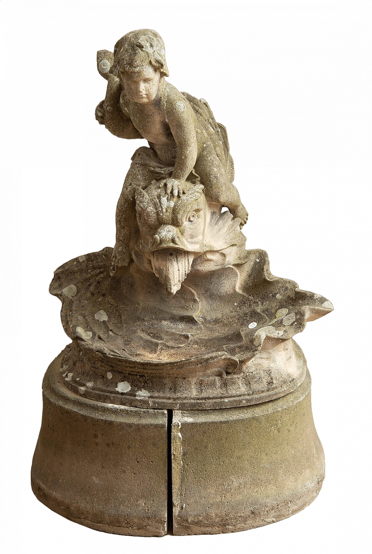 Vicenza stone fountain with cherub and dolphin, late 19th century 7