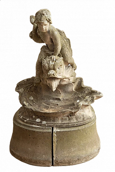 Vicenza stone fountain with cherub and dolphin, late 19th century