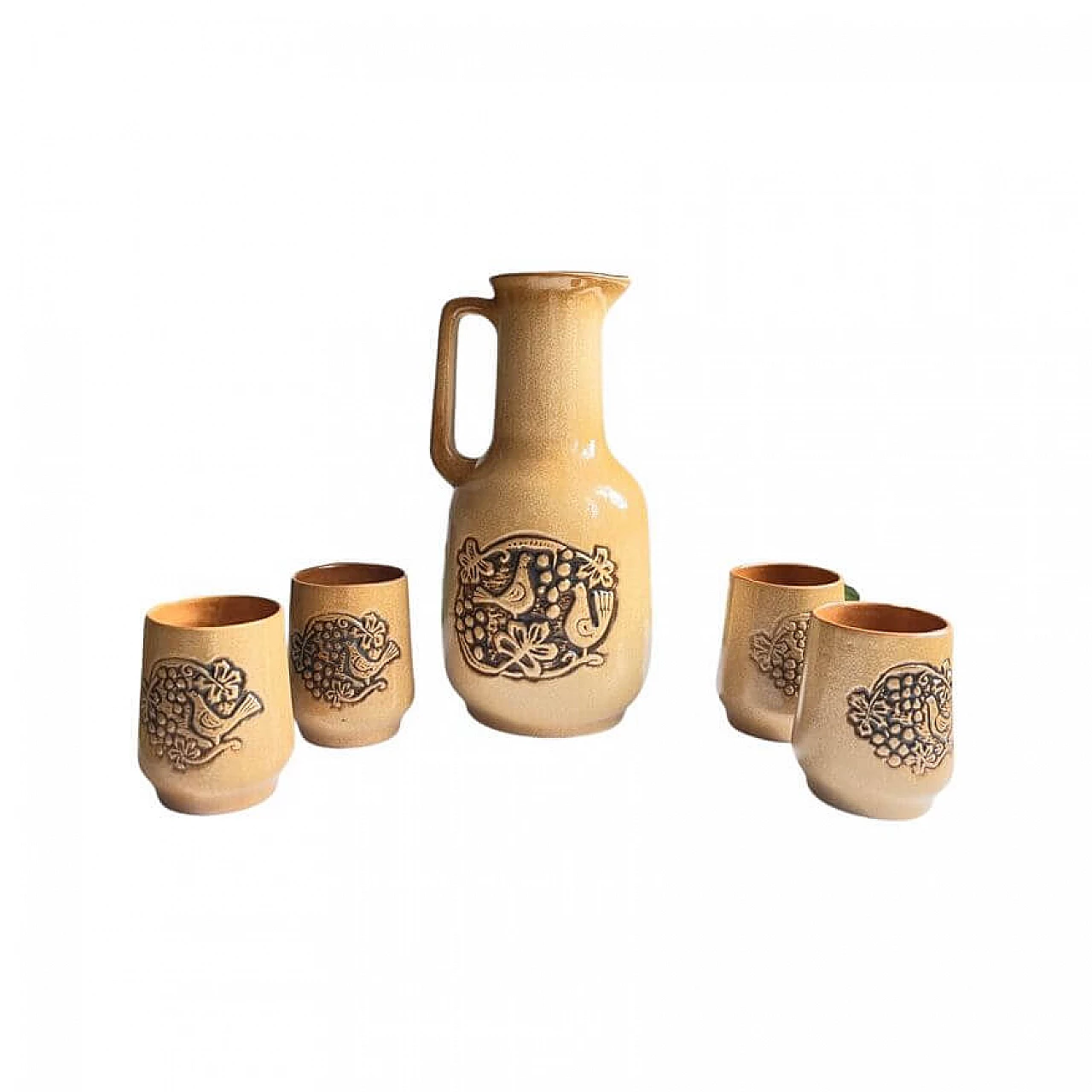 4 Hutsul-style stoneware glasses and jug, 1970s 5
