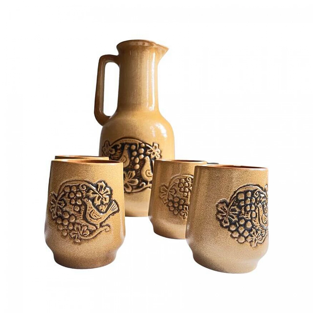 4 Hutsul-style stoneware glasses and jug, 1970s 7