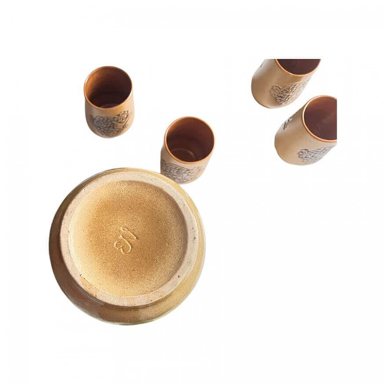 4 Hutsul-style stoneware glasses and jug, 1970s 11