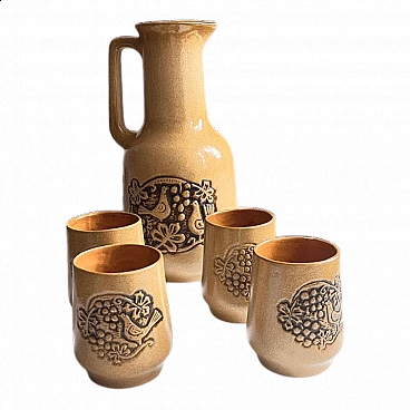4 Bicchieri e brocca in gres in stile Hutsul, anni '70