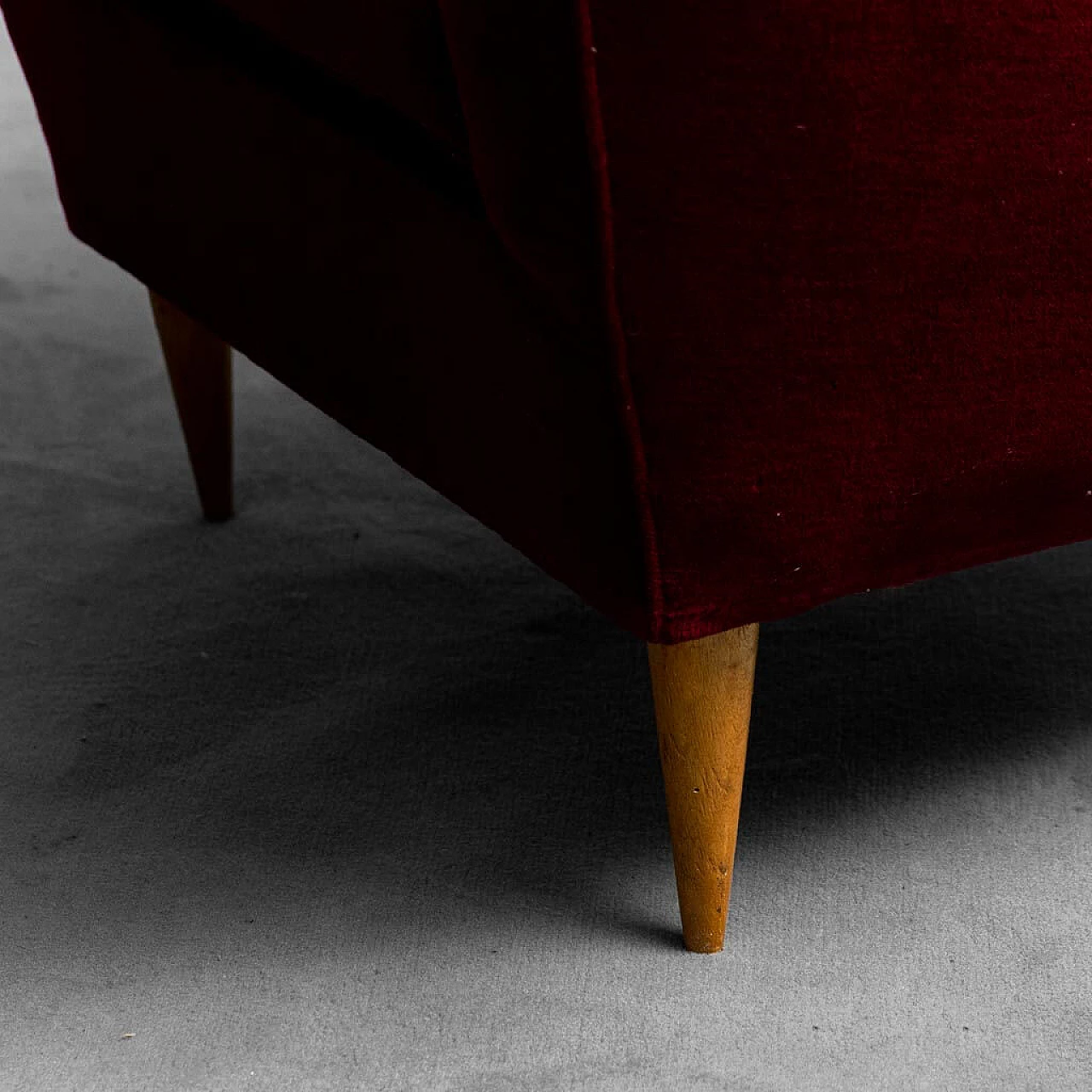 Pair of red velvet armchairs in the style of Ico Parisi, 1950s 8