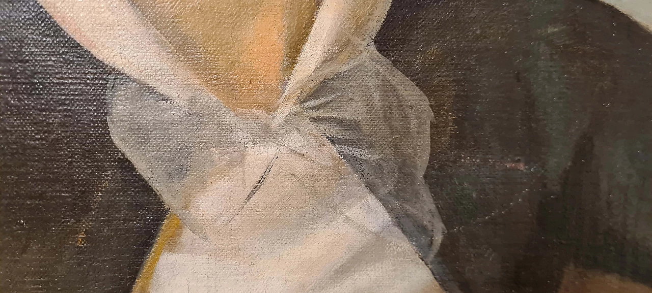 Ritratto di figura femminile seduta con libro, dipinto a olio su tela 6