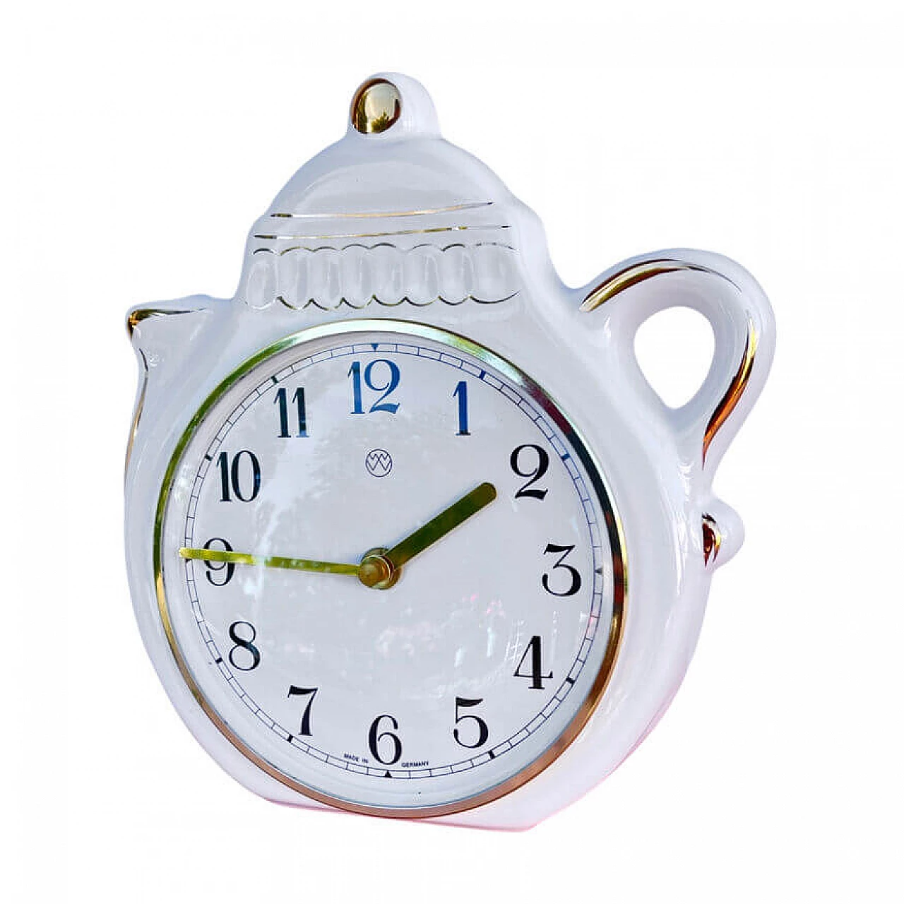 Rustic-style ceramic wall clock in the shape of a teapot by UPG Halle, 1980s 2