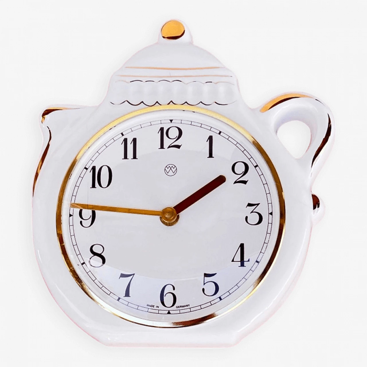 Rustic-style ceramic wall clock in the shape of a teapot by UPG Halle, 1980s 3