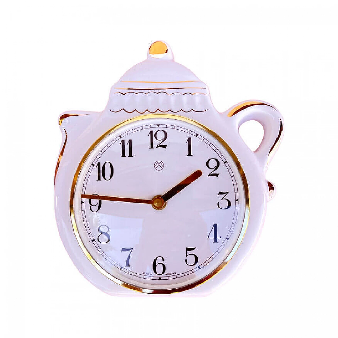 Rustic-style ceramic wall clock in the shape of a teapot by UPG Halle, 1980s 5
