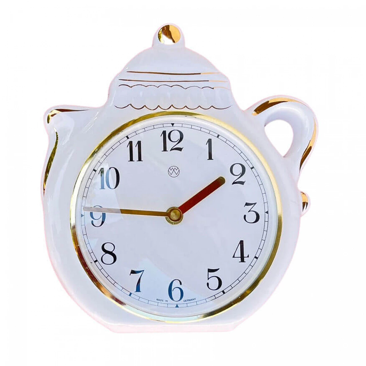 Rustic-style ceramic wall clock in the shape of a teapot by UPG Halle, 1980s 6