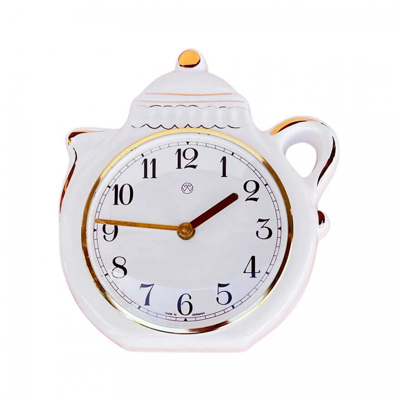Rustic-style ceramic wall clock in the shape of a teapot by UPG Halle, 1980s 7