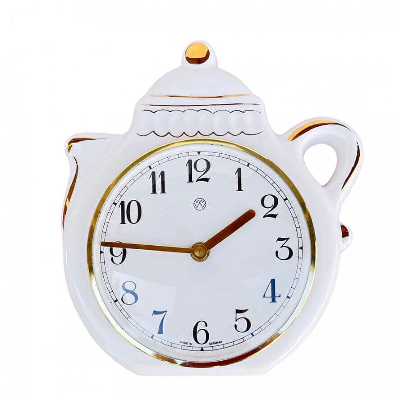 Rustic-style ceramic wall clock in the shape of a teapot by UPG Halle, 1980s 9