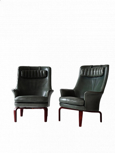 Pair of wood and leather Pilot armchairs by Arne Norell, 1960s