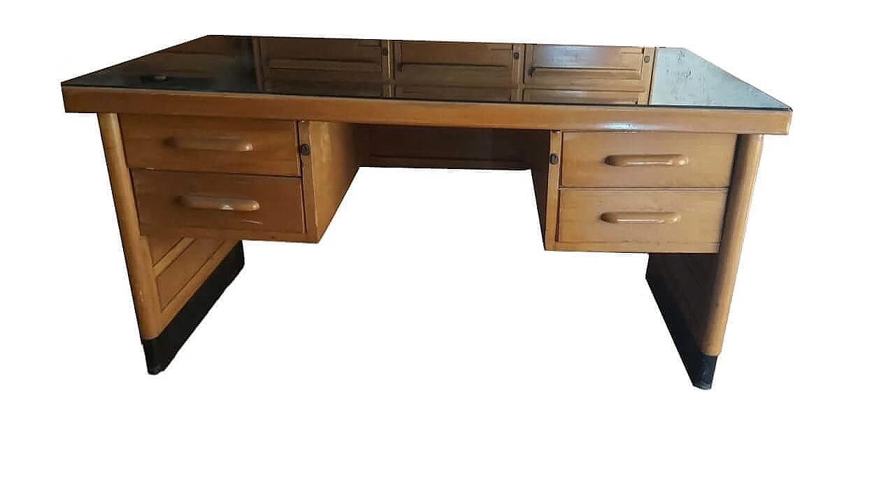 Scrivania in palissandro e vetro verde di Anonima Castelli, anni '60 6