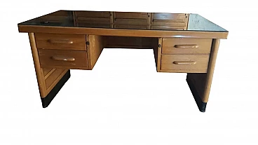 Scrivania in palissandro e vetro verde di Anonima Castelli, anni '60