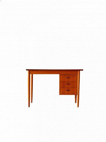 Scandinavian teak desk with three drawers and light oak conical legs, 1960s