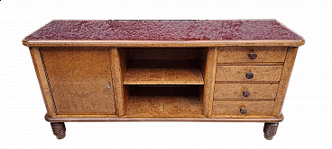 Art Deco briar-root sideboard with burgundy glass top, 1930s