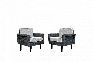 Pair of fabric and wood armchairs, 1970s