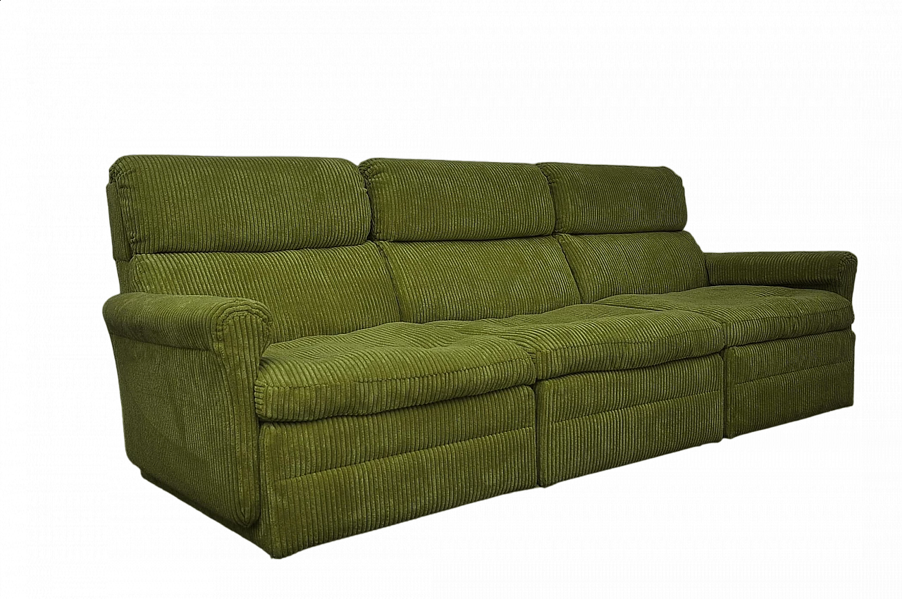 Three-module sofa in green corduroy with chrome-plated steel legs, 1970s 11