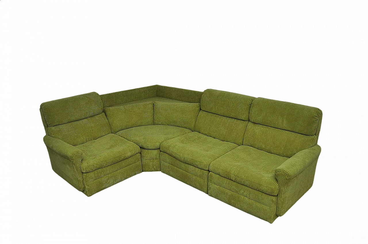 Modular green corduroy corner sofa, 1970s 13