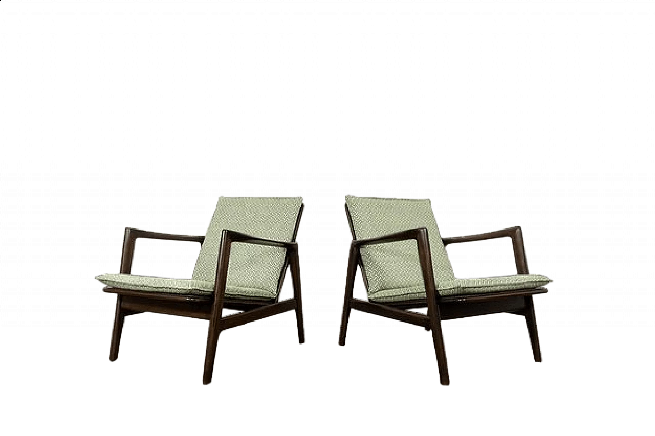 Pair of beech and fabric 300 130 armchairs by SFM, 1960s 27