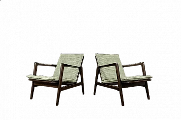 Pair of beech and fabric 300 130 armchairs by SFM, 1960s
