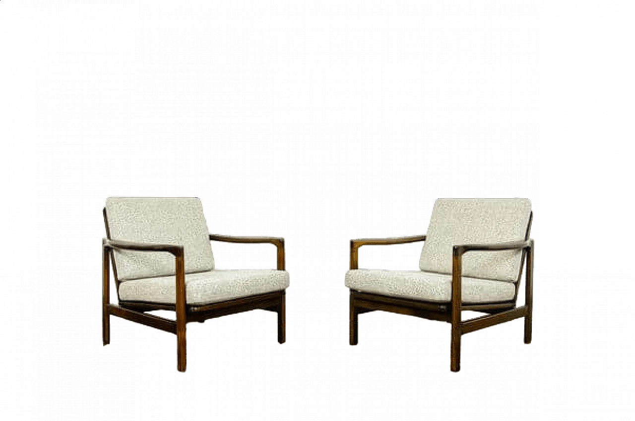 Pair of beech and beige fabric B 7522 armchairs by Zenon Bączyk for SFM, 1960s 20
