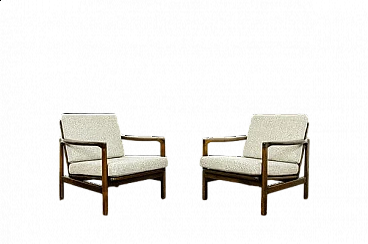 Pair of beech and beige fabric B 7522 armchairs by Zenon Bączyk for SFM, 1960s