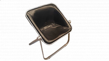 Plona chair in black leather and aluminium by Giancarlo Piretti for Anonima Castelli, 1970s