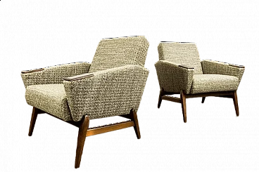 Pair of Danish wood and green fabric armchairs, 1960s